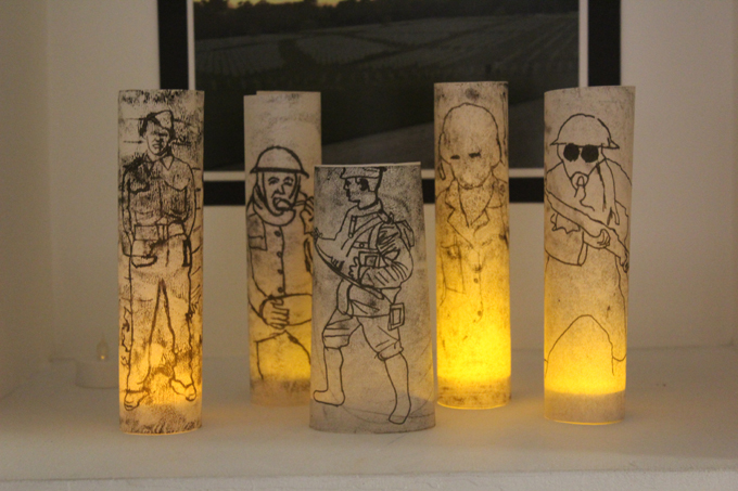 Electric Candles made by Year 8 Students for the Remembrance exhibition.
